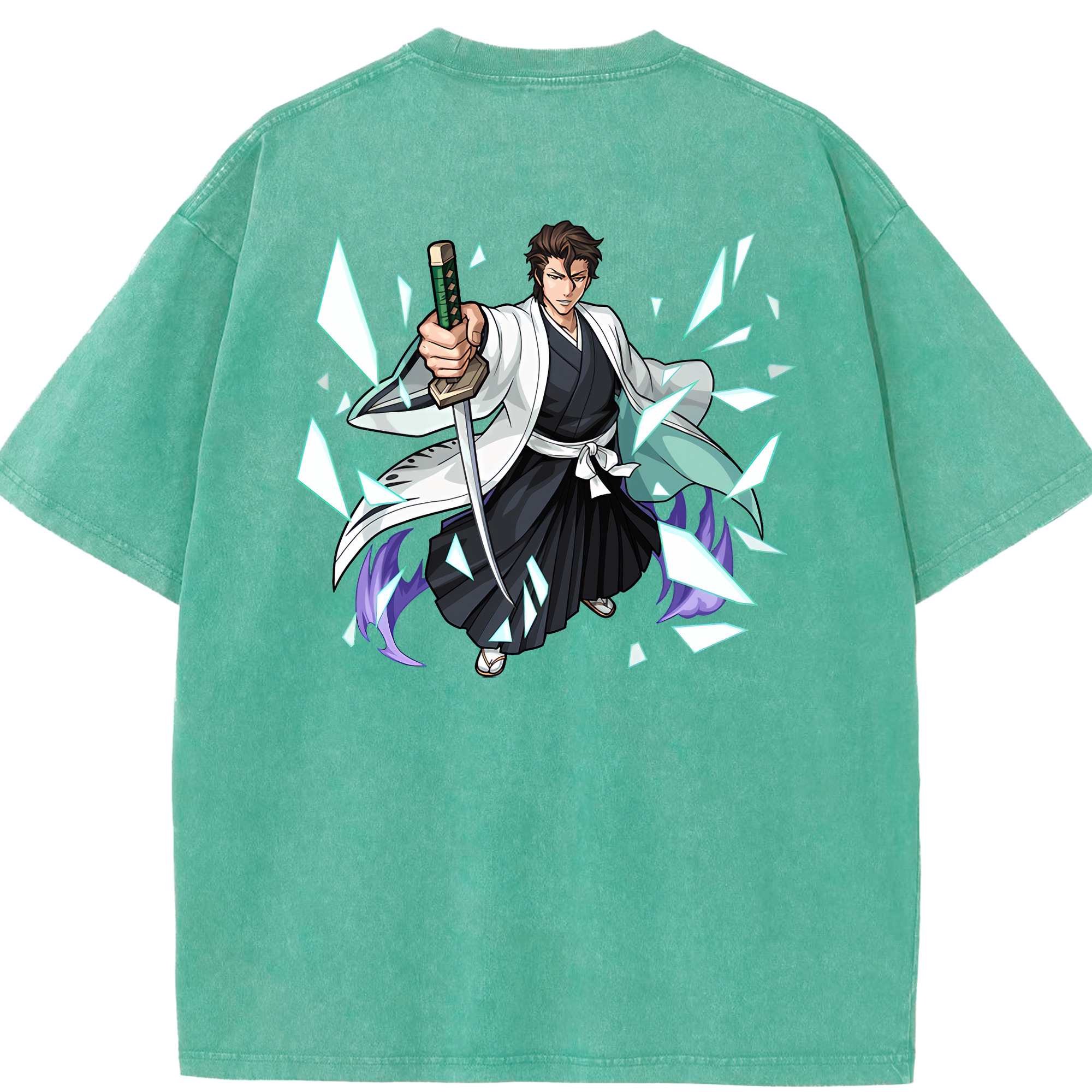 （画像用） ブリーチ 藍染 惣右介（あいぜん そうすけ） BLEACH Aizen Sousuke 綿100% ヴィンテージ風 半袖Tシャツ（背面プリント）